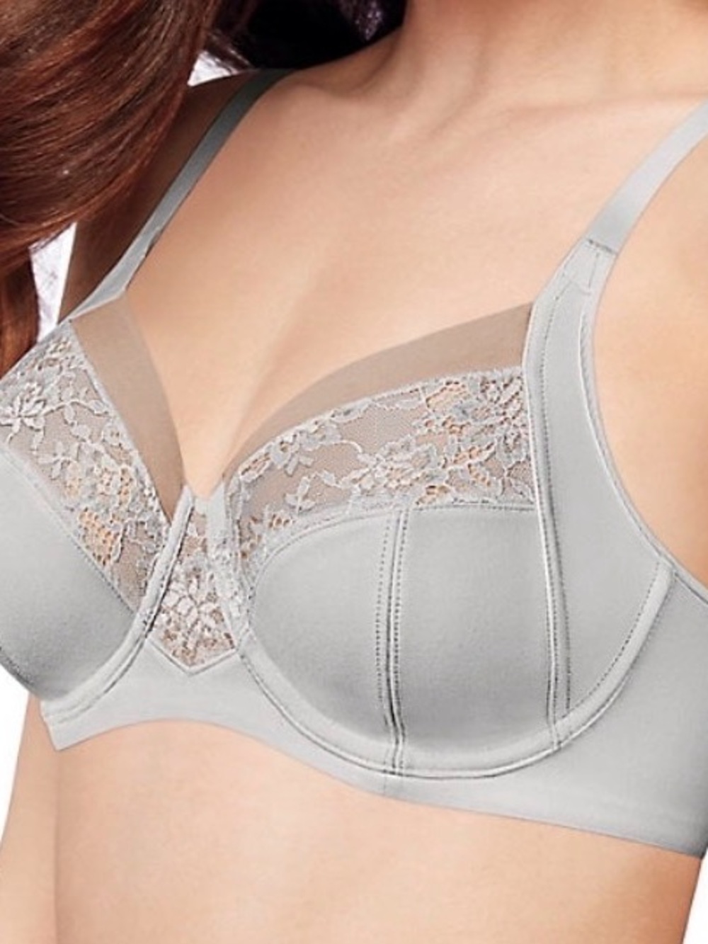 Bali Beauty Lift Shaping & Lift Underwire Bra Crystal Gray Lace Trim 42C